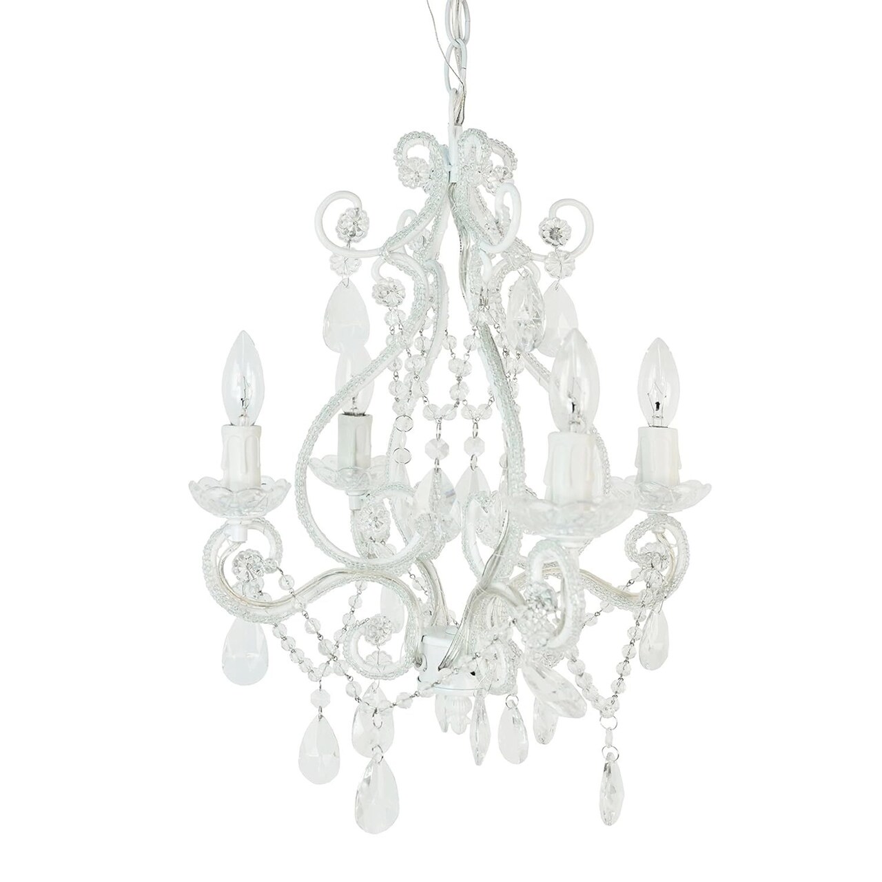 Tadpoles Mini 4-Bulb Vintage Chandelier - White Diamond | 14" x 14" x 17" | Plug-In or Hardwired | Uses Four 25-Watt E12 Candelabra Bulbs | Faux Crystal Chandelier with Acrylic & Glass Beads